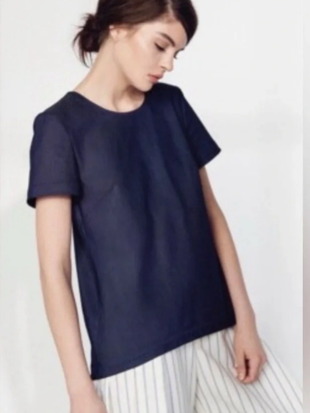 Cuyana dark denim/chambray tie-back top Medium